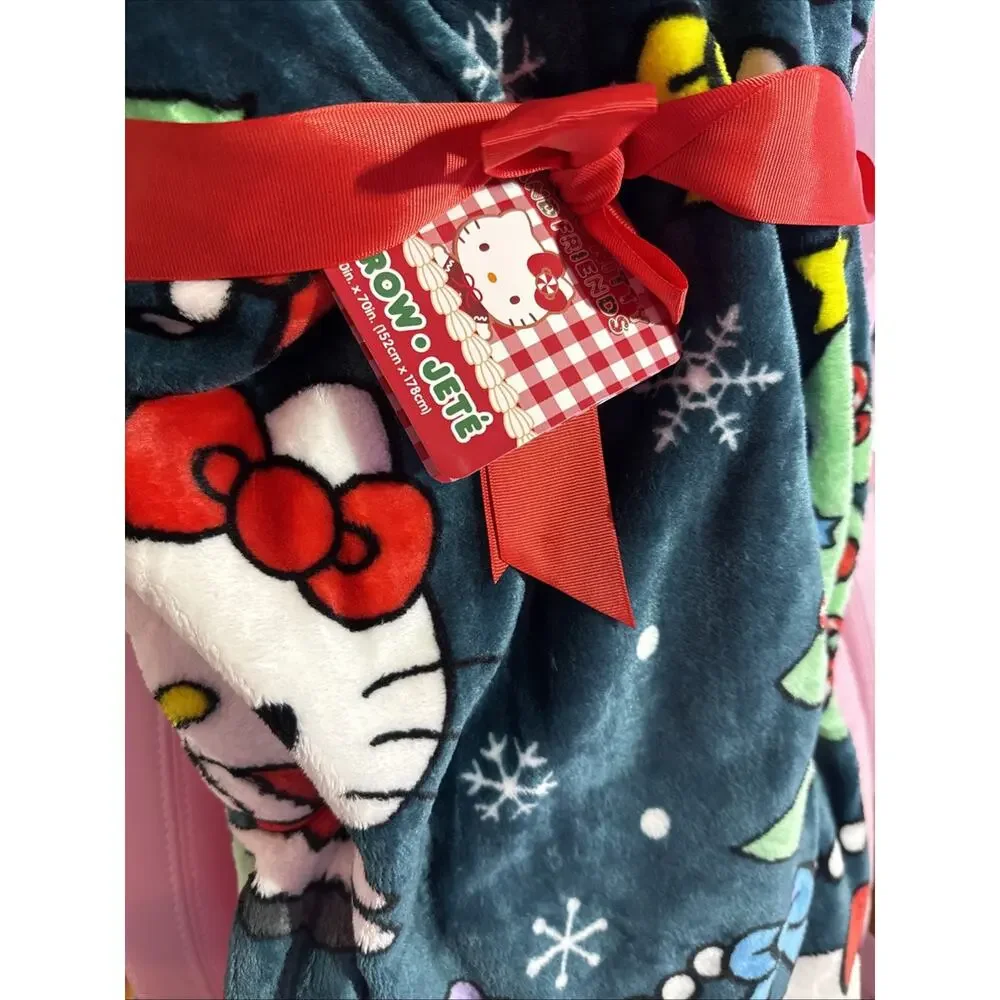 Hello Kitty Throw Blanket Green Red Tree Christmas Holiday 2024 Sanrio Snowflake